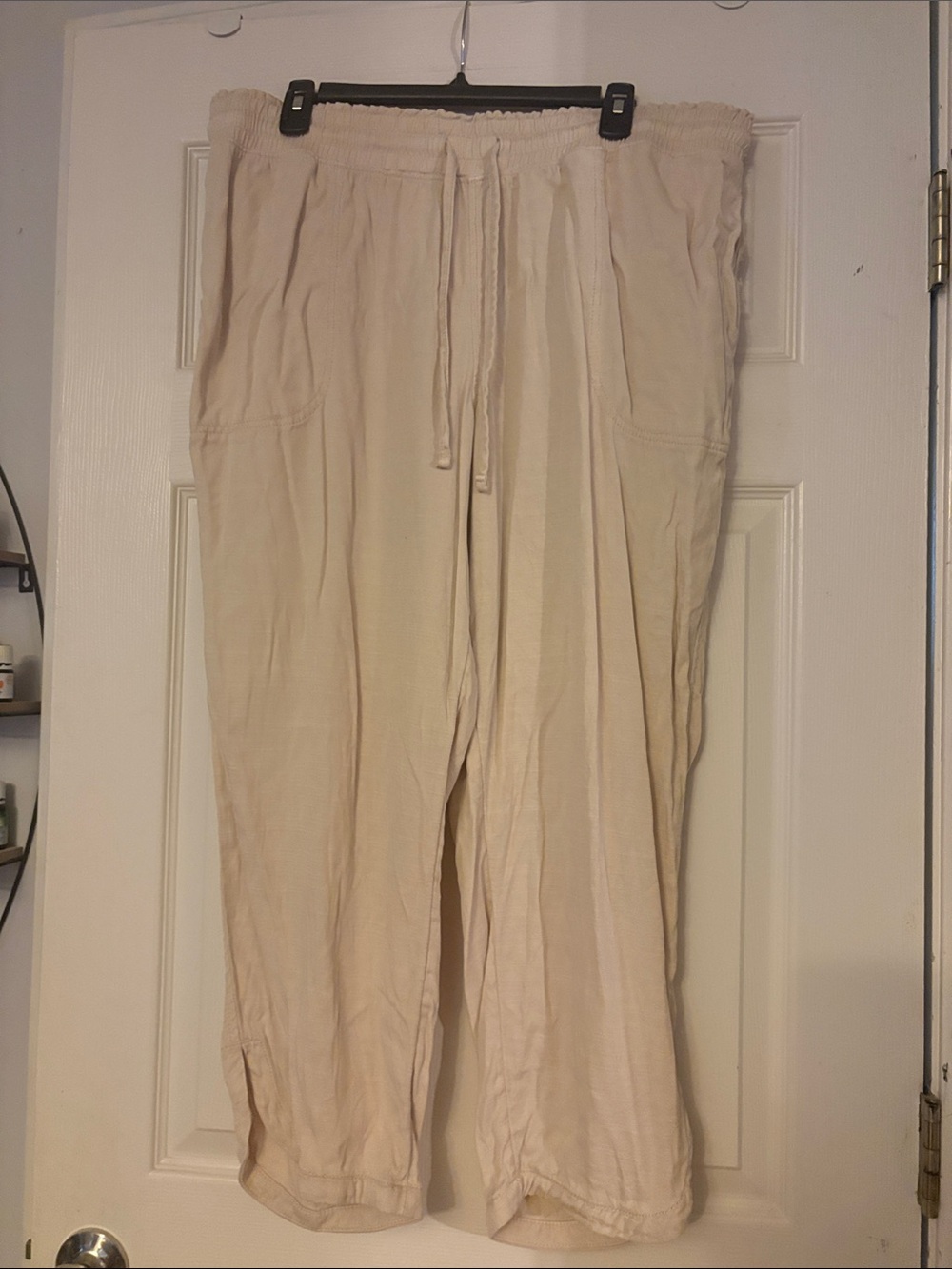 Women’s  Lightweight Cream Drawstring Linen Blend Pants